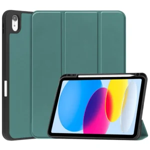 Tablet hoes geschikt voor Apple iPad 11 (2025) A16 / Apple iPad 10.9 (2022) - Tri-fold hoes met Auto/Wake functie en Magnetische sluiting - Donker Groen