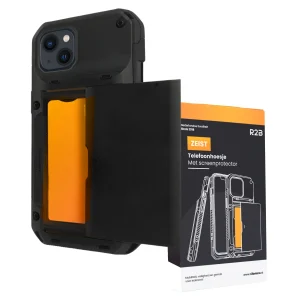 R2B iPhone 14 Hoesje met Pasjeshouder - Screenprotector - 4 Pasjes - Robuust & Beschermend - Zwart